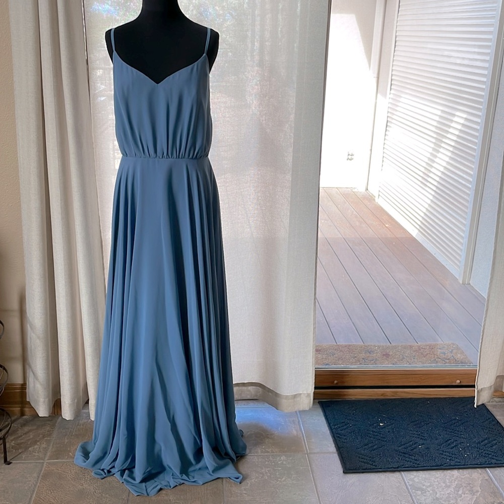 Revelry Dusty Blue Chiffon Bridesmaid Dress